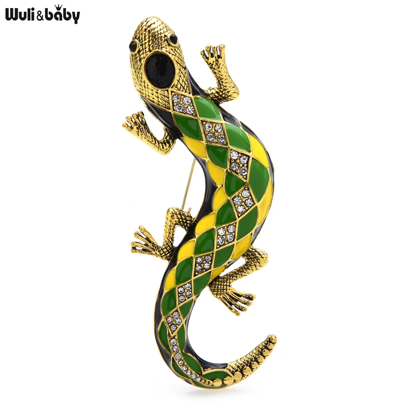

Wuli&baby Vintage Big Enamel Gecko Brooches For Women Men Metal Lizard Animal Fashion Party Office Brooch Pin Gifts