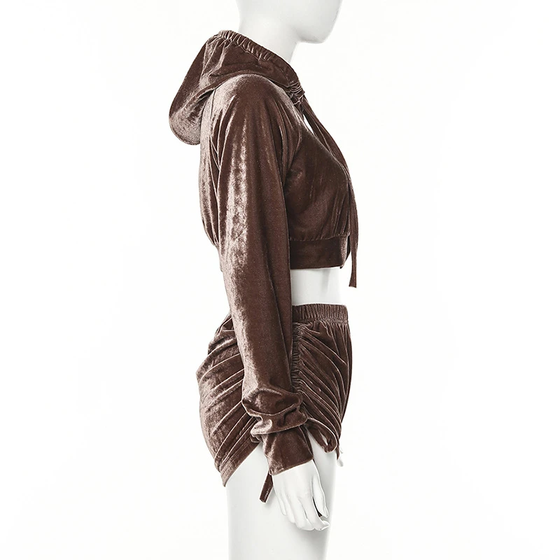 Бархатный спортивный костюм укороченная куртка с капюшоном пальто и шорты