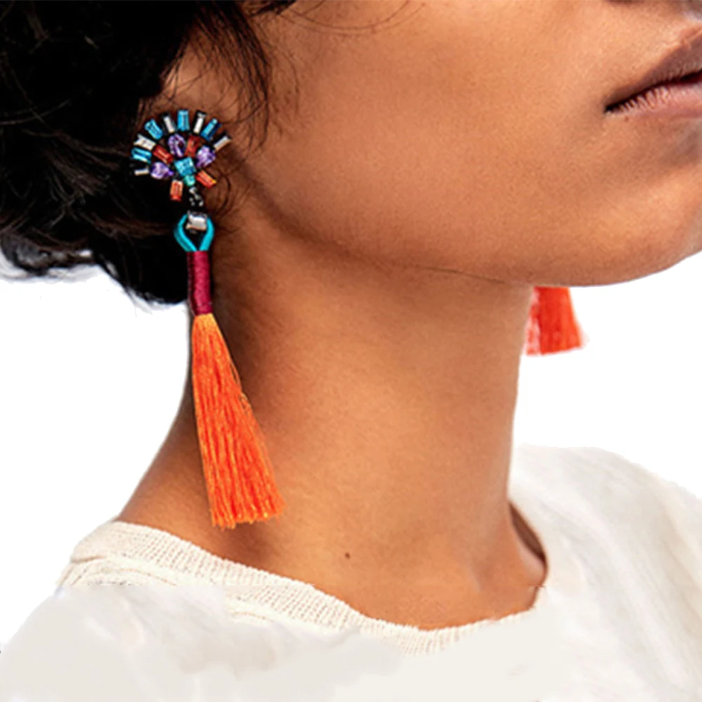 Длинные висячие серьги с кисточками в китайском стиле для женщин массивные