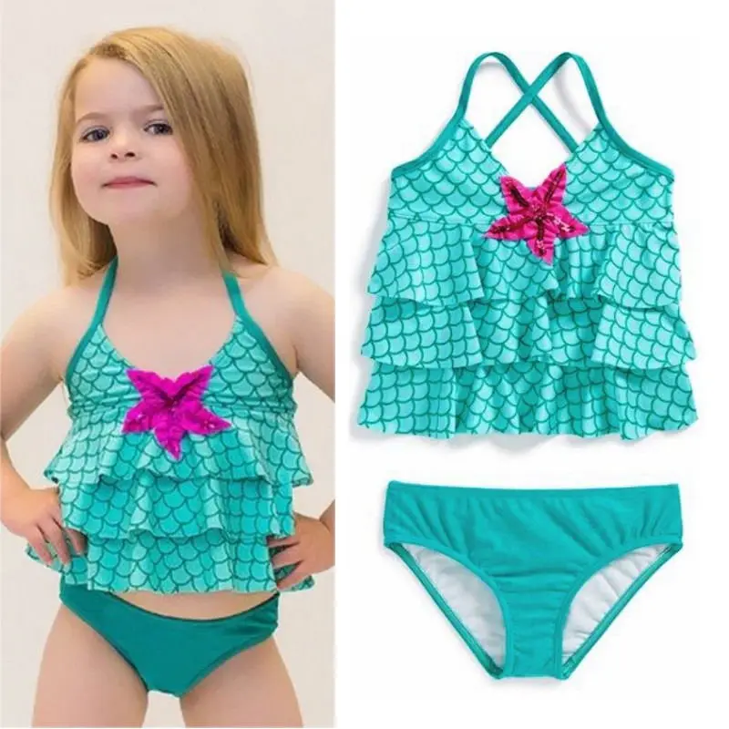 

Летний купальник для маленьких девочек Merimaid, комплект бикини зеленого цвета, купальный костюм, купальник