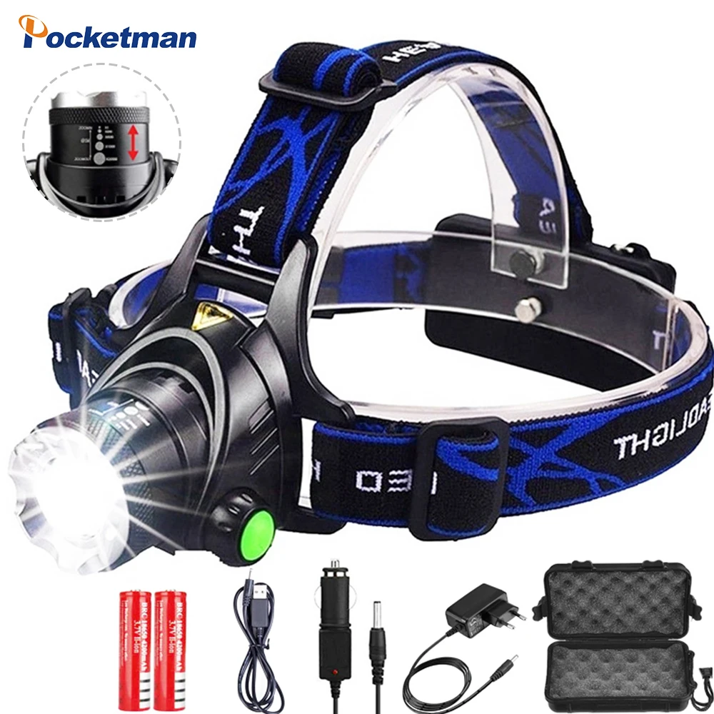 

Headlamps 40000lumens Led Headlamp L2/T6 Zoomable Headlight Head Torch Flashlight Head lamp by 18650 battery for Fishing Hunting