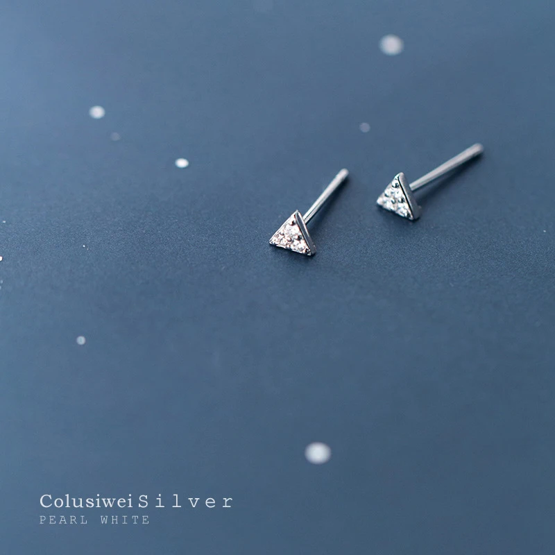 

COLUSIWEI 925 Sterling Silver Dazzling Clear CZ Tiny Triangle Stud Earring for Women Geometric Ear Pin Fine Jewelry Party Gift