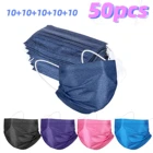 50 шт. темно-синяя джинсовая маска с принтом, очищающая воздух маска для лица, трехслойная маска с фильтром для рта, фотомаска, маска