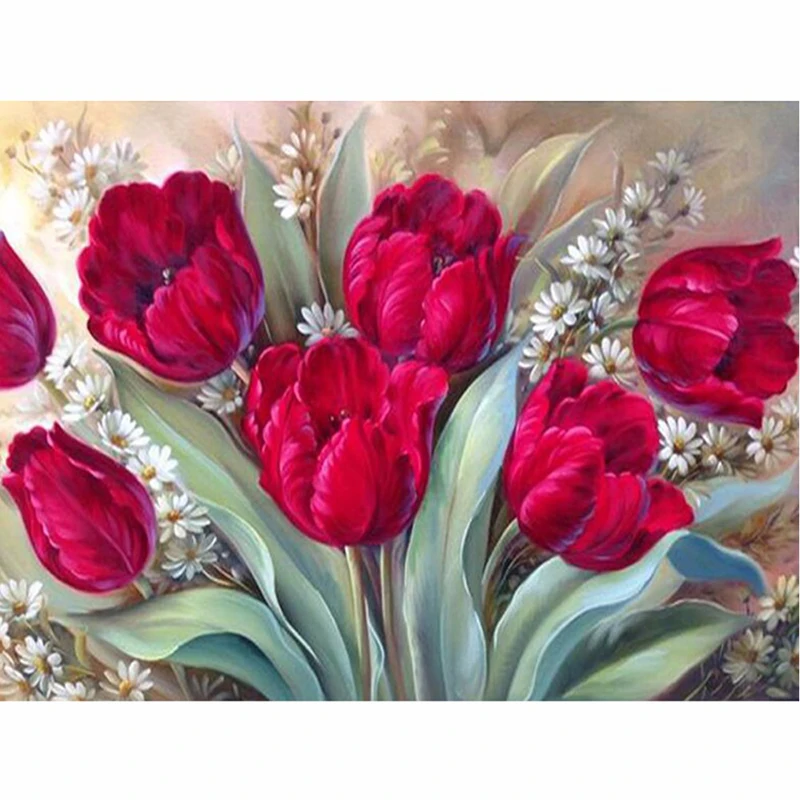 

Diamond Painting Diamond Embroidery Rhinestone Mosaic Picture Flower Tulip Full Round Diamond Home Decoration 5D DIY Gift