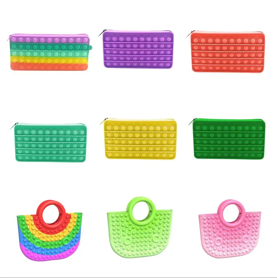 

поп ит Silicone Sensory Decompression Fidget Toy Bag Push Bubble Desktop Puzzle Women Handbag Stress Reliver Fidget Toys Bags