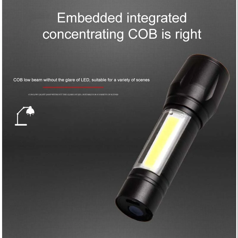 Светодиодный мини-фонарик XPE + COB 1 шт. перезаряжаемый USB для работы рыбалки
