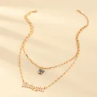 Золотая цепочка, Двухслойное ожерелье с буквами и бабочкой для маленьких девочек с кулоном в виде насекомого, летние корейские модные вечерние ювелирные изделия