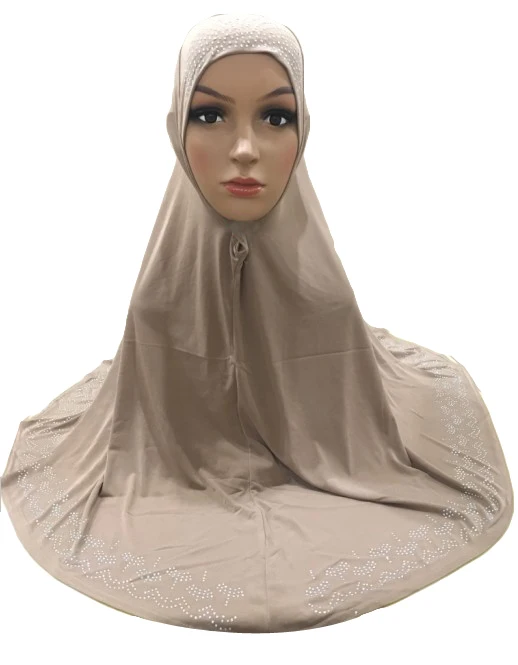 Light Brown Один кусок Hijab шарф Мусульманский Amira молитва Khimar шляпа Женщины исламский головной убор над головой тюрбан, головной платок полное покрытие поклонения службы - Цвет: Light Brown