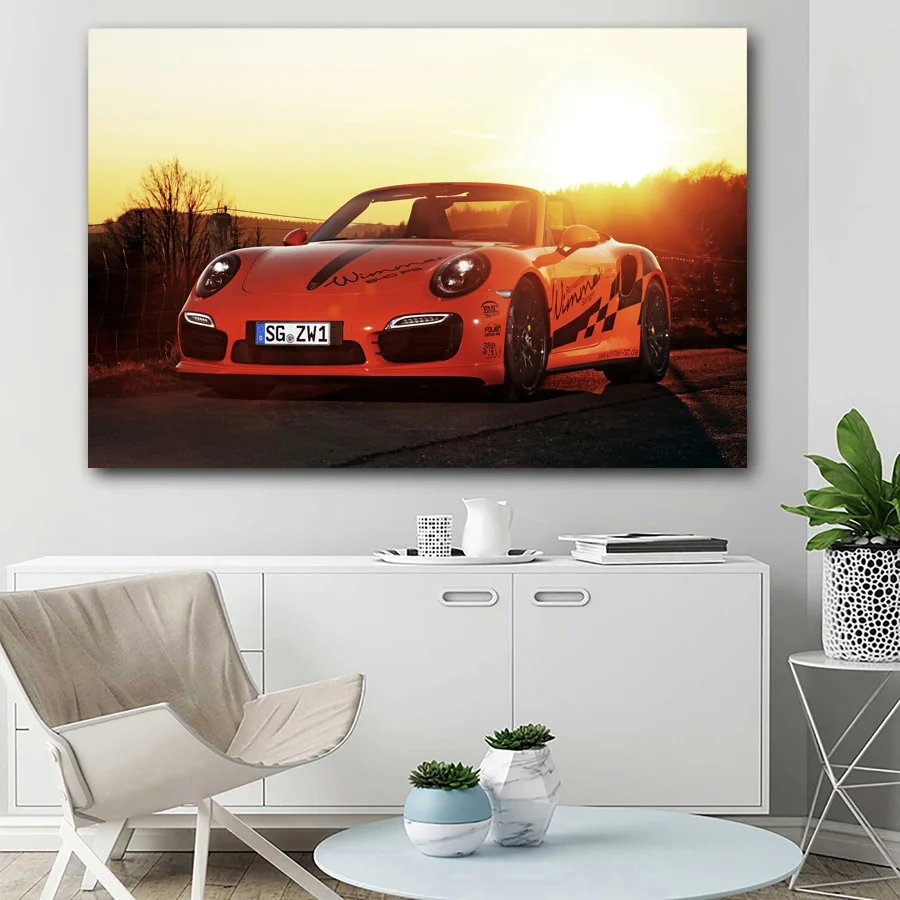 Плакаты и принты Porsches 911 турбо красные автомобильные спортивные обои на холсте