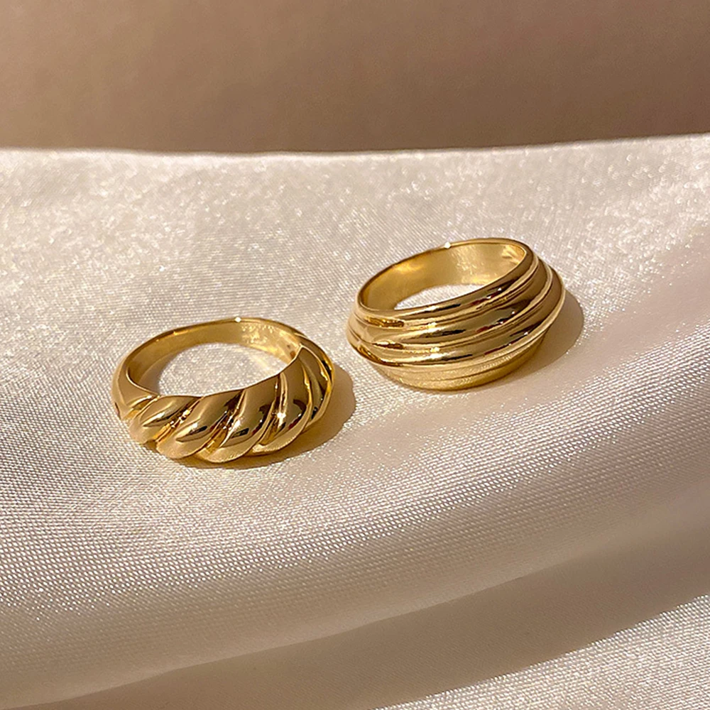 

Luxury Geometric Gold Color Rings For Women Girls Size 7 Twisted Stainless Steel Ring Vintage Jewelry Fashion Accessories Gifts