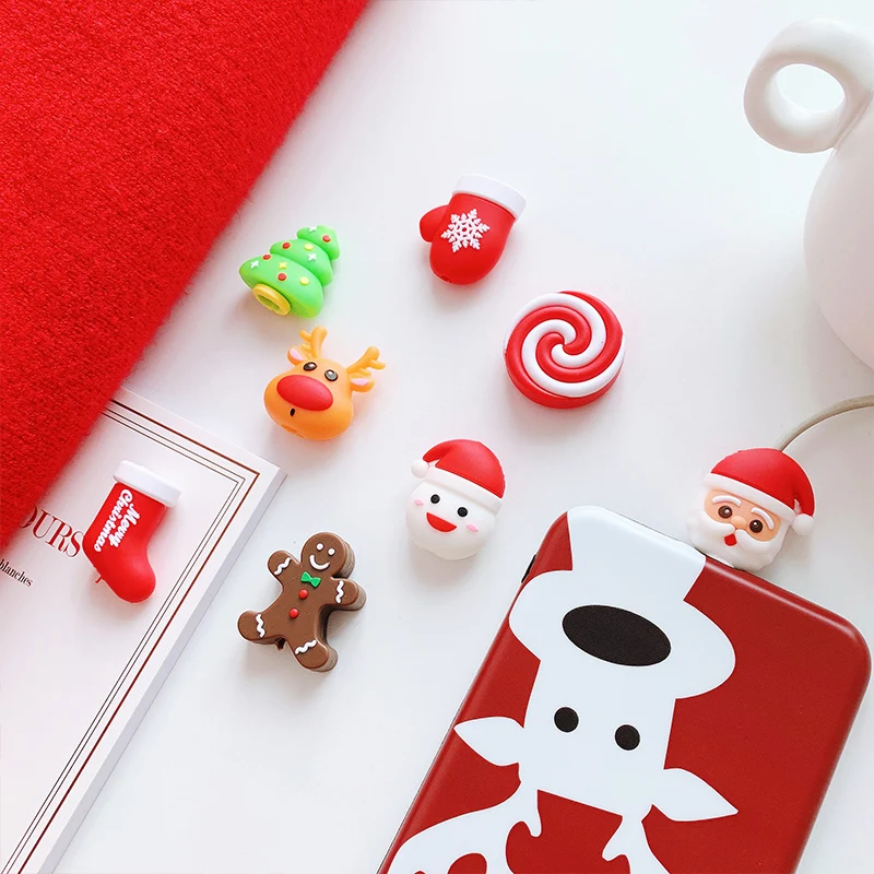 Рождественский кабель для передачи данных мультяшный защитный чехол зарядное