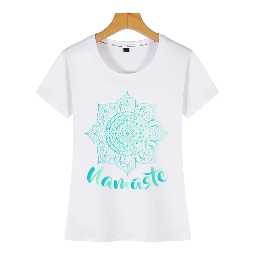 Tops T Shirt Women namaste lotus flower spiritual om O-Neck Vintage Print Female Tshirt | Женская одежда