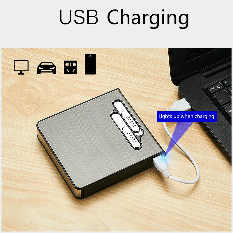 Новый креативный 20 сигарет пакет дым чехол с электронная USB Зажигалка