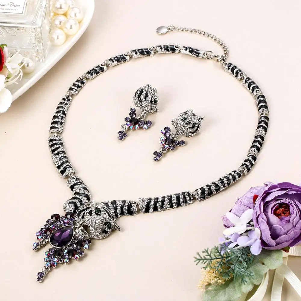 Роскошные привесное ожерелье серьги для женщин в готическом стиле поп животных