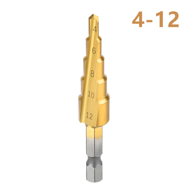 1pcs 4-12 1 шт. 4-32 мм HSS с титановым покрытием Ступенчатое сверло для сверления электроинструментов Металл Высокоскоростная сталь Дерево отверстие резак шаг конусное сверло - Цвет: 1pcs 4-12