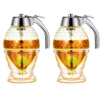 honey dispenser no drip syrup container with stand beautiful honeycomb shaped honey pot syrup sugar container 2 pack