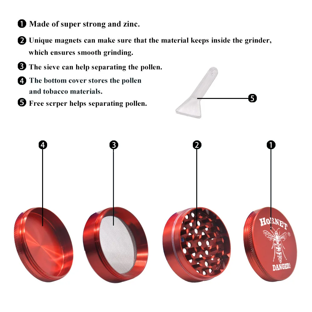 HORNET металла табак жернов для трав 63 мм 4 шт. с пыльца зрелище лоток острые зубы из