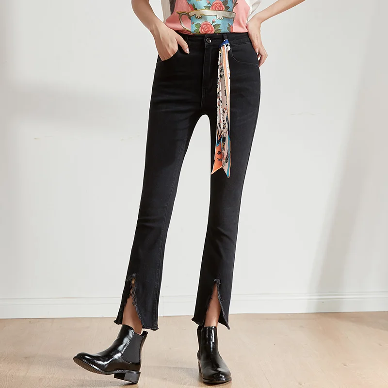 black 9216 Женские классические джинсы LEIJIJEANS, узкие джинсы с лентой на поясе, новая модель большого размера для отдыха - Цвет: black 9216