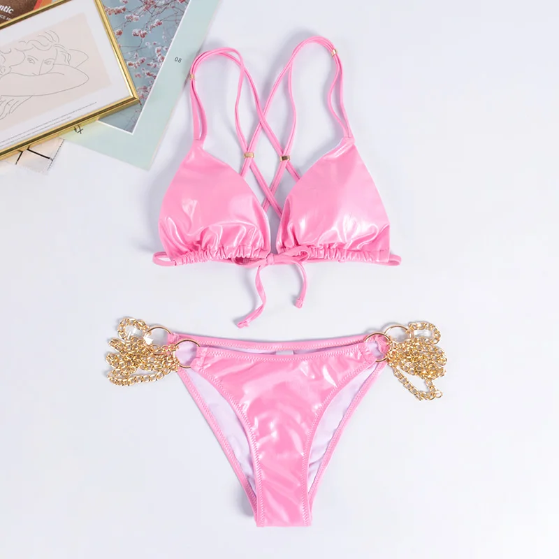 Набор бикини с перекрестной повязкой сексуальный однотонный купальник женский