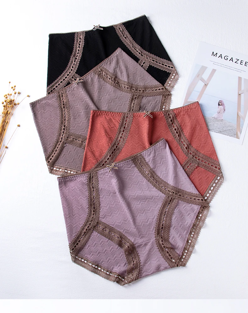 

Sold by 3pcs/lot--High waist oversize underwear lace edge sexy briefs breathable pure cotton underwear NK82
