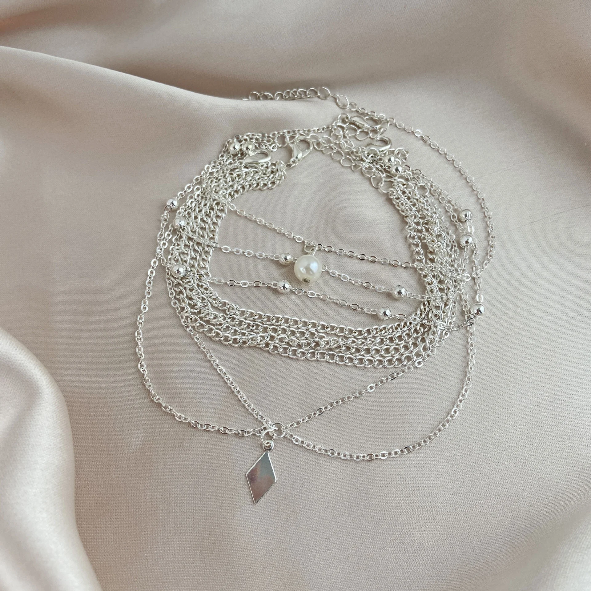 Набор серебряных цепочек для ног Hanzhishang из сплава персонализированная жемчужная