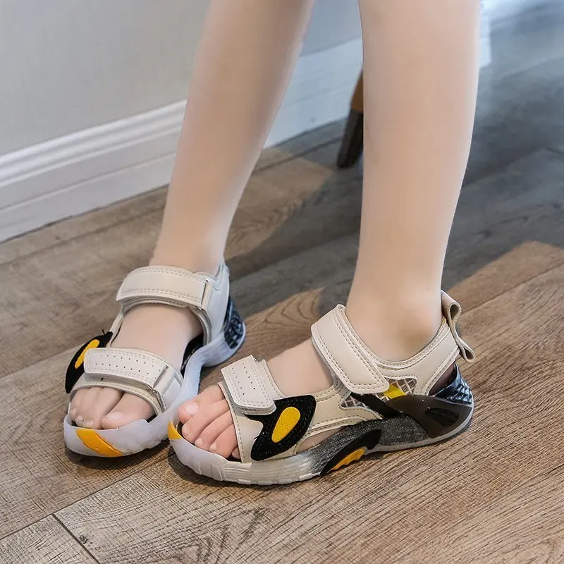 Сандалии детские из ПУ кожи мягкая резиновая удобная обувь на липучке летняя