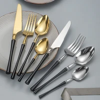 western portable cutlery set travel tableware 24pcs 304 stainless steel dinner set with luxury handle knife fork dinnerware