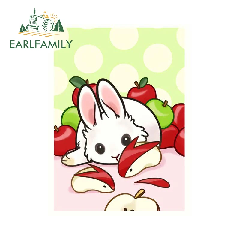 

EARLFAMILY 13cm x 9.6cm Funny Apple Bunnies Sticker Cartoon Rabbit Car Stickers Vinyl Waterproof Car Styling Laptop Wall Decal
