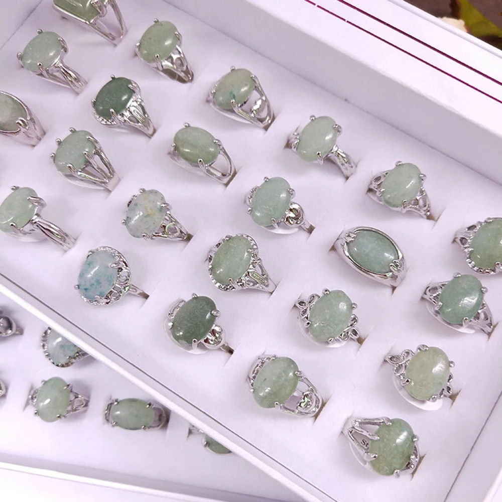 

20PCS Fashion Charm Natural Stone Light Green Women's Ring Simple Jewelry Music Party Gift