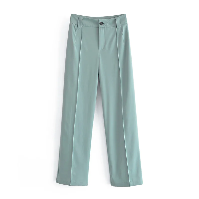 

Women Chic Fashion Office Wear Straight Pants Vintage High Waist Zipper Fly Female Trousers Mujer KA018