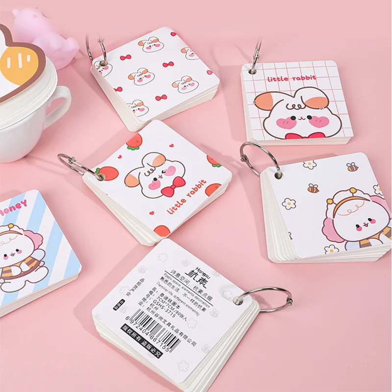 

1Pcs 80 Sheets Notepad Portable Word Book Loose-Leaf Binding Ring Memo Pads Writing Cartoon Kawaii Study Office Supply Creative