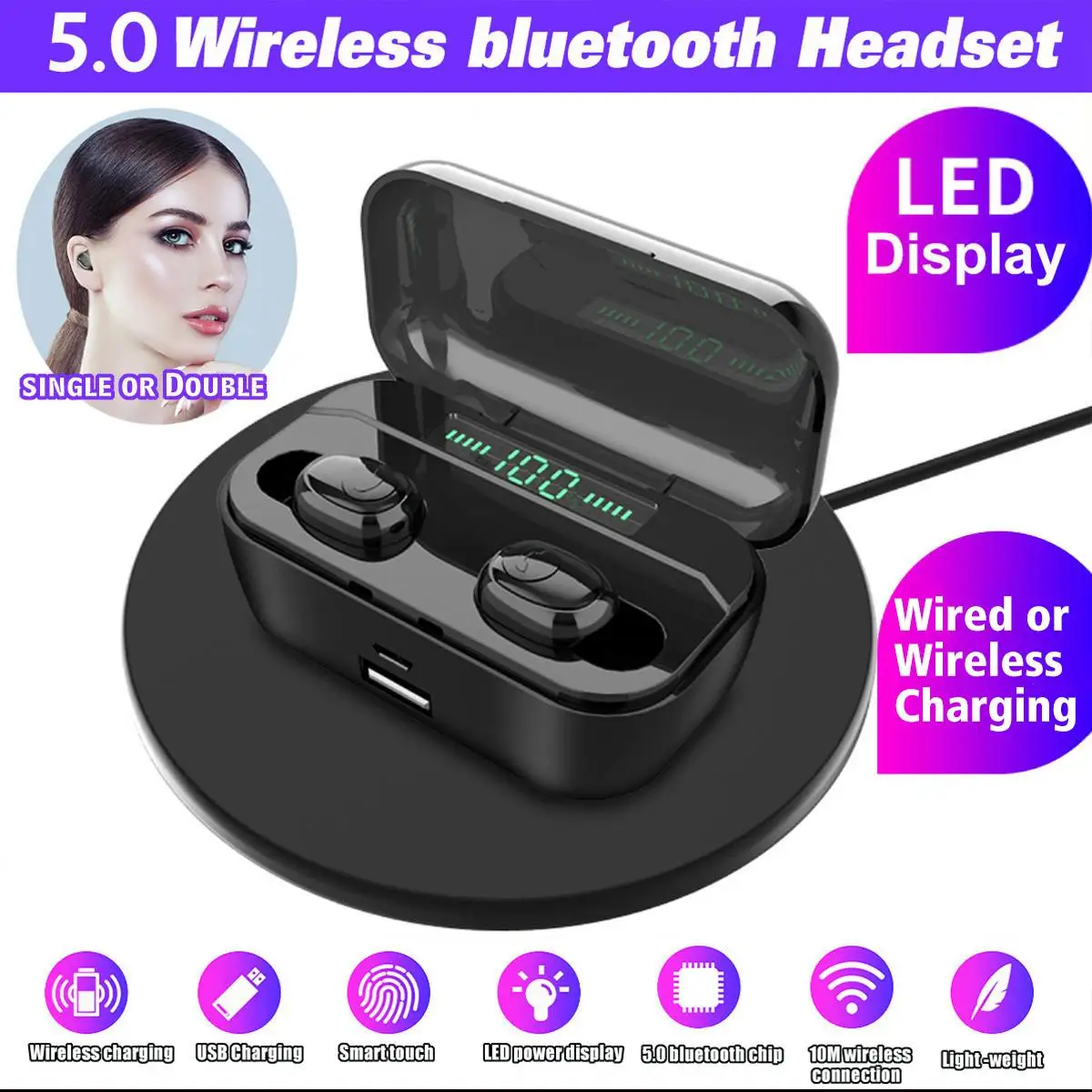 СВЕТОДИОДНЫЙ цифровой дисплей v5.0 bluetooth наушники 50 мАч/3500 мАч Power Bank TWS