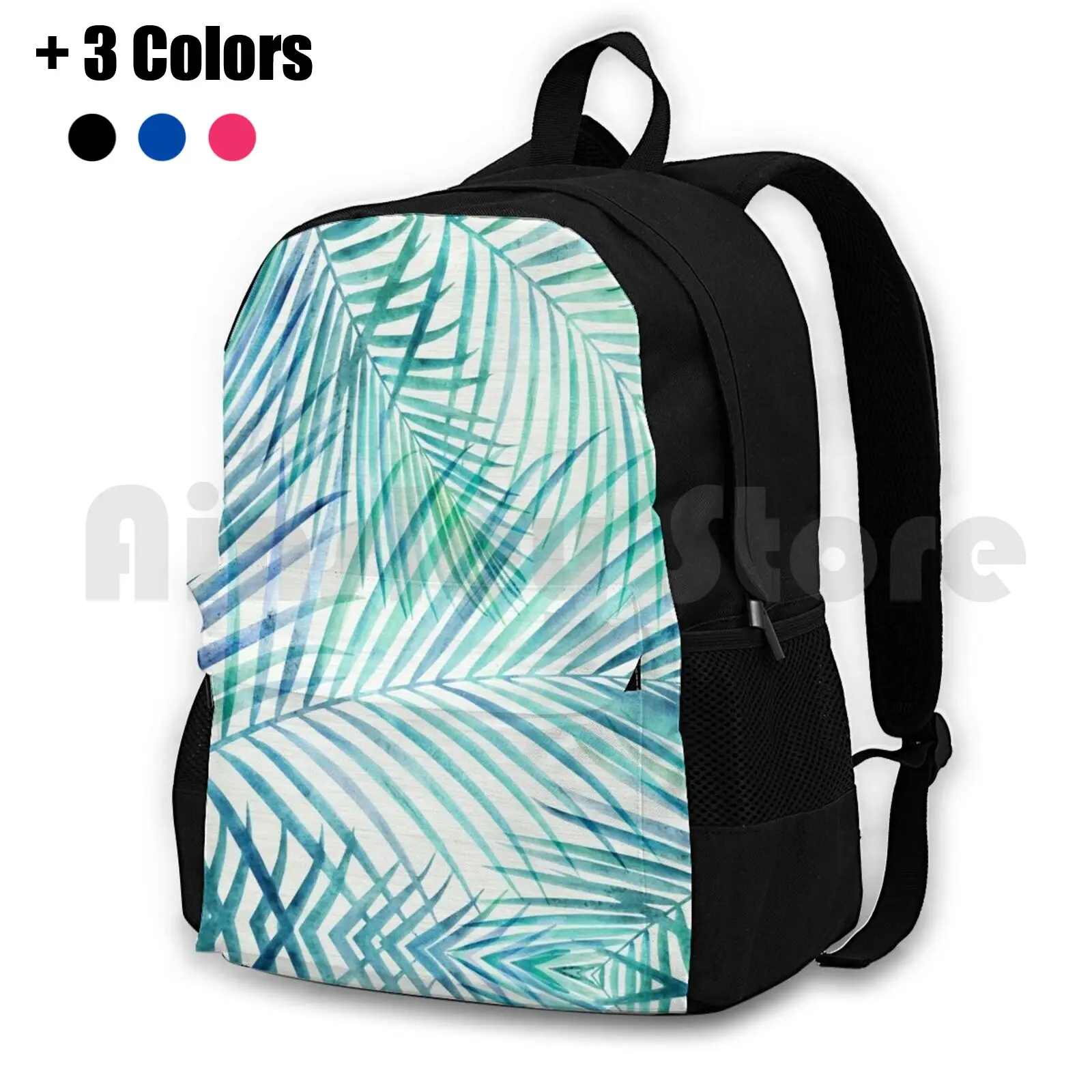 

Teal Tropical Palm Print Outdoor Hiking Backpack Riding Climbing Sports Bag Teal Blue Green Summer Tropical Tropical Palm