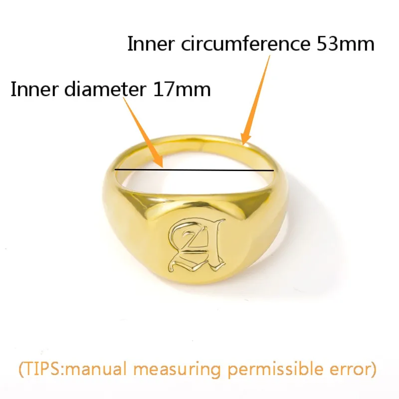 

Initial Signet Rings For Women Men Gold Stainless Steel Round A-Z Old English Letter Ring Punk Alphabet Jewelry Christmas Gifts