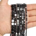 Сплющенные Квадратные бусины из натурального камня, черные гематитовые бусины, кубические бусины россыпью для изготовления ювелирных изделий, аксессуары для браслетов своими руками