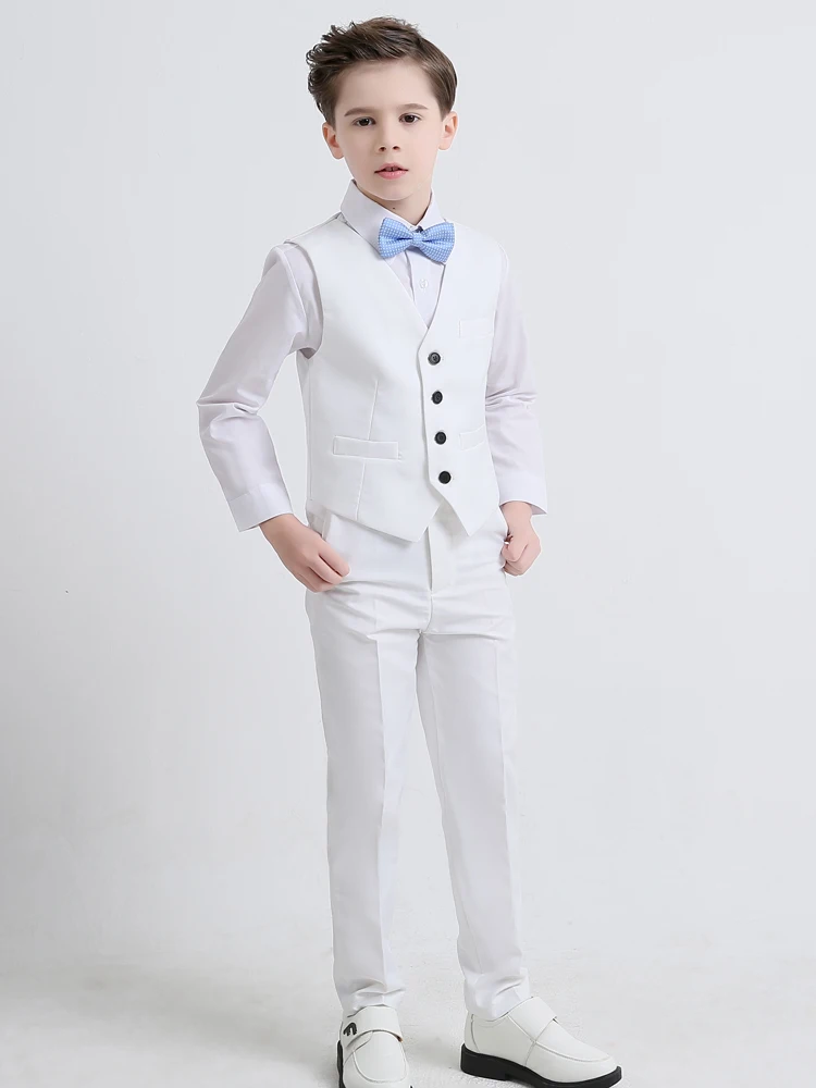 

Детский официальный белый костюм с цветочным рисунком для мальчиков, костюм для свадебной вечеринки, детский Блейзер, жилет, брюки, одежда