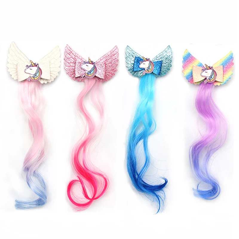Cute Wings Unicorn Beauty Horns Baby Girls Hair Clips Wig Hairpins Kids Children Barrettes Accessories Bows | Детская одежда и