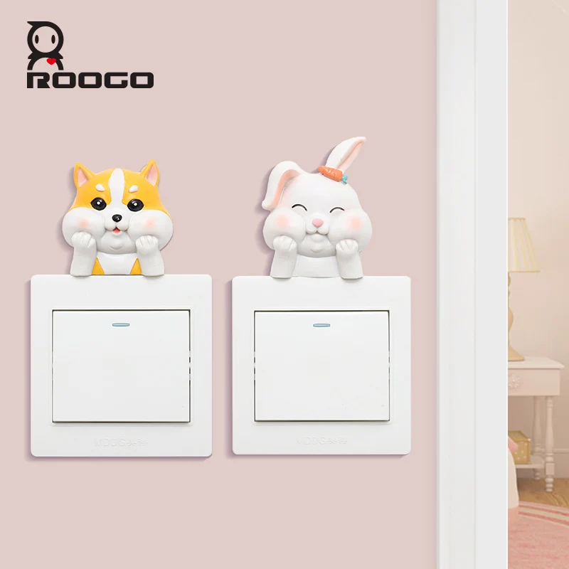 

Roogo Switch Sticker 3D Resin Face Thin Exercises Cartoon Style Bedroom Decoration Switch Decor One Pcs Package