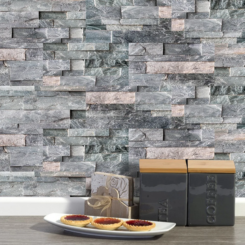 27pcs drak grey stone brick wall sticker self adhesive waterproof pvc floor stickers modern kitchen bathroom bedroom decor free global shipping