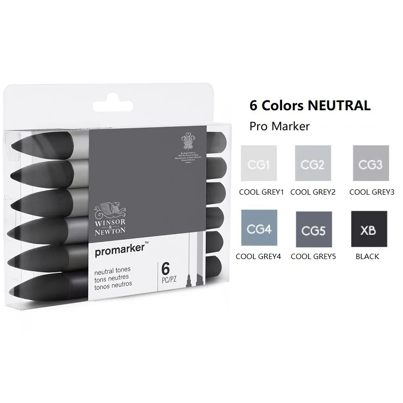 6 Colors NEUTRAL WINSOR& NEWTON 6/12 видов цветов Двойные наконечники(1 мм/6 мм) Профессиональный маркер для белой доски рисунок товары для рукоделия - Цвет: 6 Colors NEUTRAL