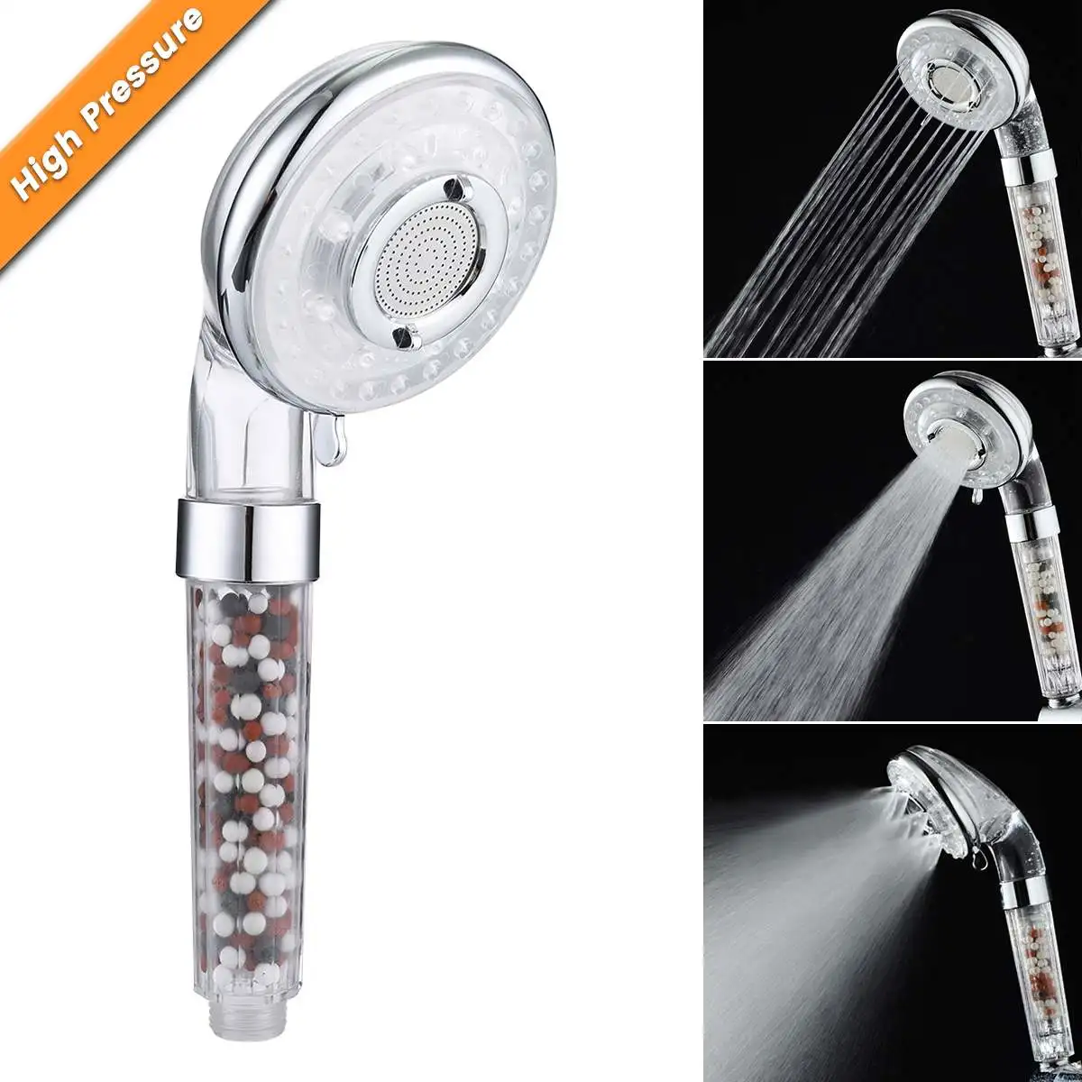 

3 Modes High Pressure Shower Head High Pressure Anion Filter Bath Head Water Saving Shower With 1 Pack Mineral Ball Substitutes