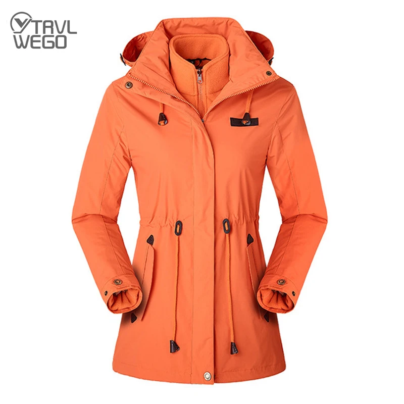 TRVLWEGO Winter Woman's Outdoor Long Fleece Hiking Camping Trekking Casual Sports Hooded Jacket Windbreaker Soft Shell Clothing