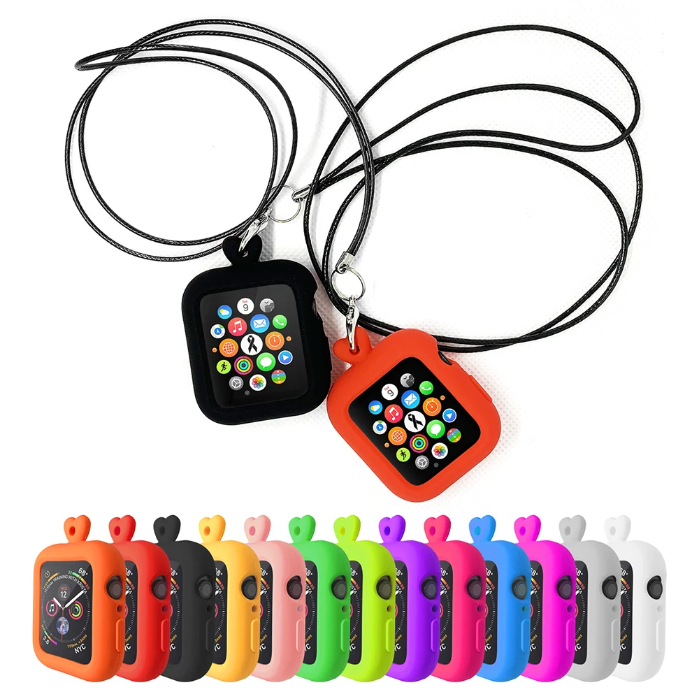 Цветной силиконовый чехол защитный ремешок ожерелье рамка для часов Apple Watch Iwatch