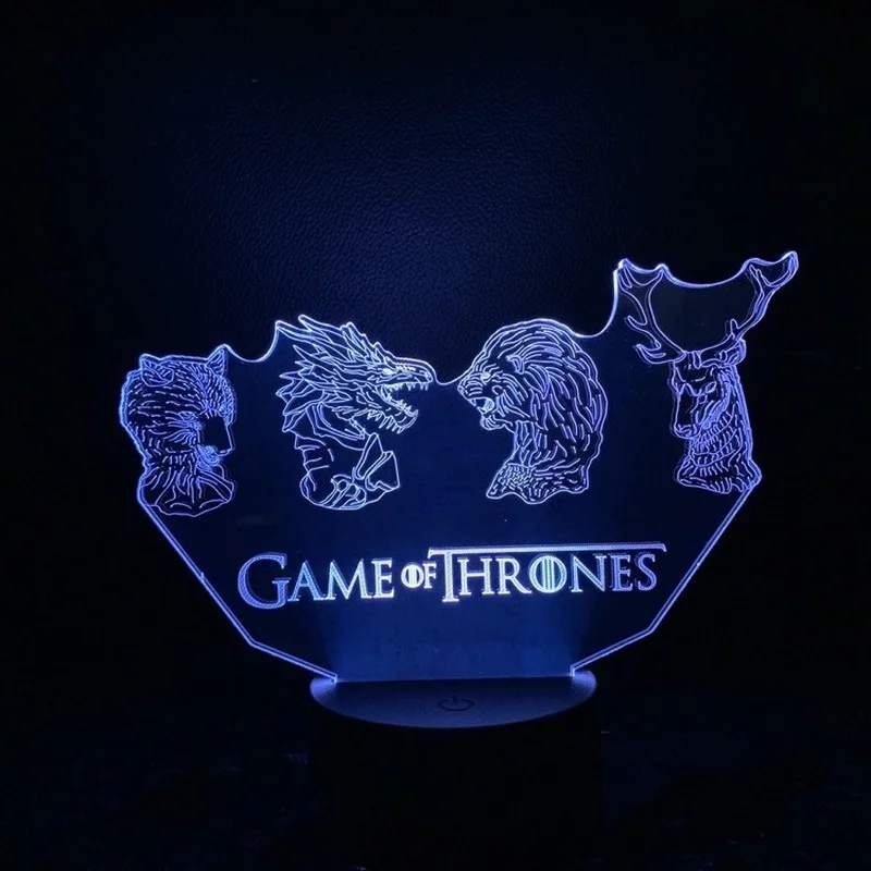 

Disney Games of Throney 3D night light four big family animal head led gift decoration colorful touch gradient table lamp