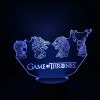 disney games of throney 3d night light four big family animal head led gift decoration colorful touch gradient table lamp