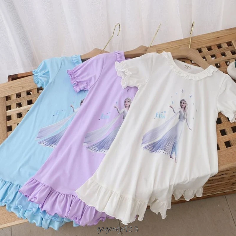 Disney платье принцессы Эльзы для девочек Ночная рубашка летние футболки с
