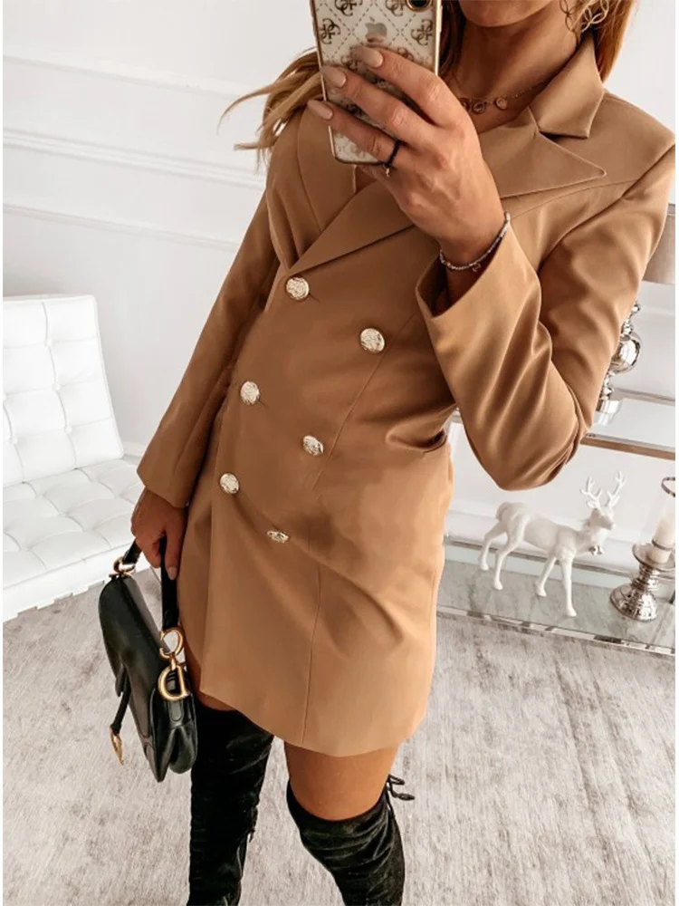 

Traf Autumn Winter Long-sleeved Solid Color Thin Small Suit Dress Women Vestidos Vestido De Mujer Robe