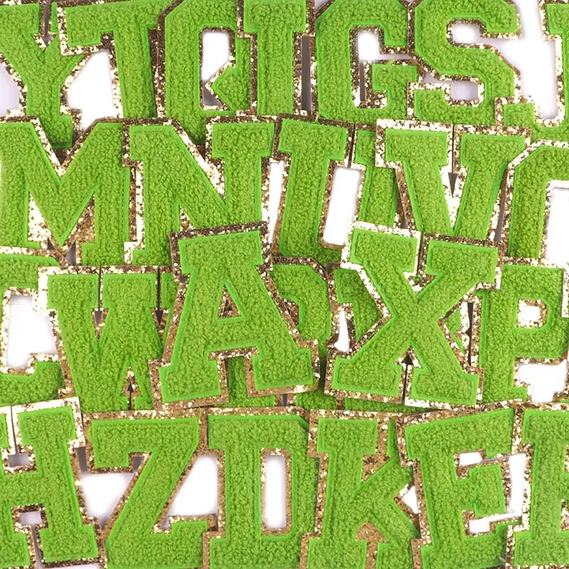 Зеленые нашивки с буквами и блестками полотенце вышитые для одежды сделай сам