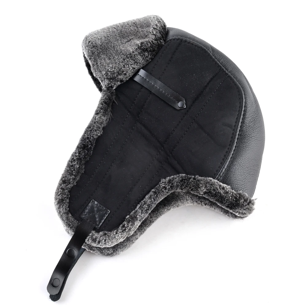 Зимняя теплая шапка с искусственным мехом Мужская однотонная бомбер ушами