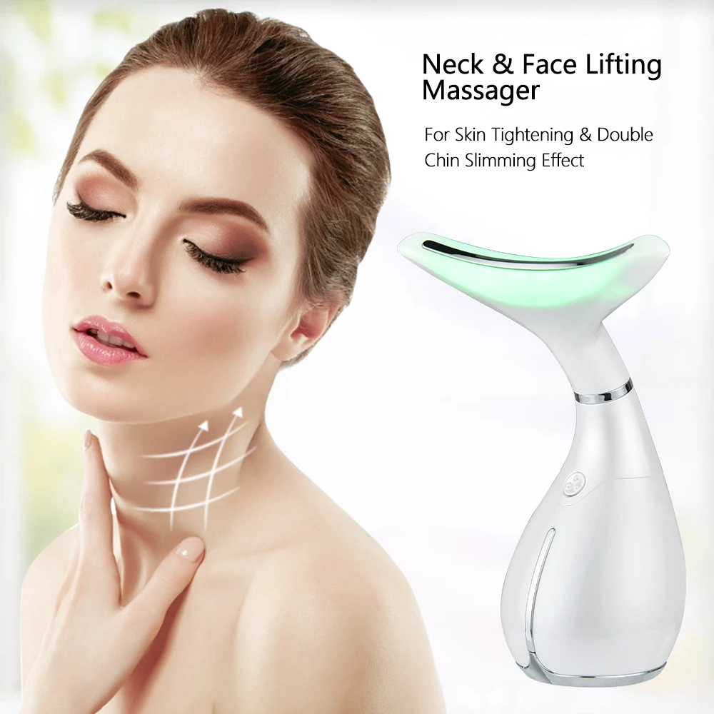 

Sonic Vibration Beauty Machine LED Photon Therapy Neck and Face Lifting Massager Anti Wrinkle Skin Tightening Double ChinSlimmer